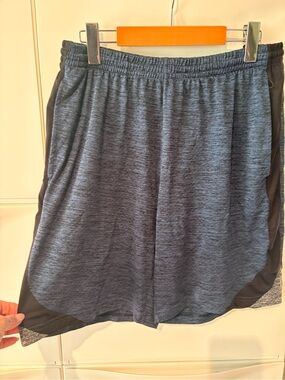 Rawlings Men's Athletic Shorts Heather Blue with Black Panels